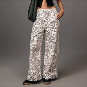 Anthropologie Double Hem High-Rise Wide-Leg Cuffed Jeans— Zebra. NWT!!!